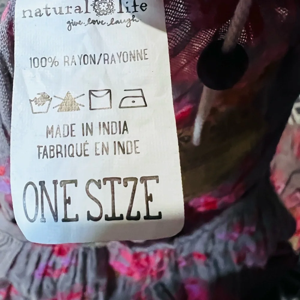 NATURAL LIFE boho Pink and Gray Floral Blouse one size women’s